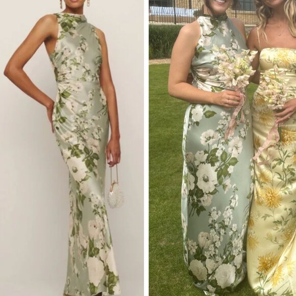 NWT BEST Reformation Anaiis Silk Maxi Dress Gown Sz6 Tarragon Floral Wedding - Picture 1 of 11